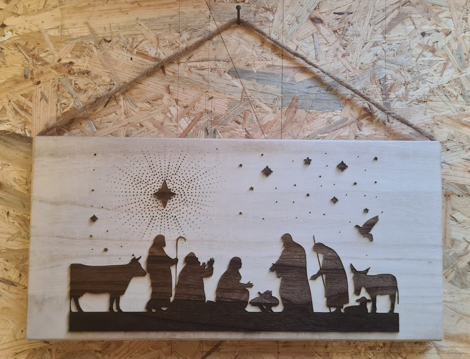 Holzschild mit Weihnachtsmotiv "Betlehem"