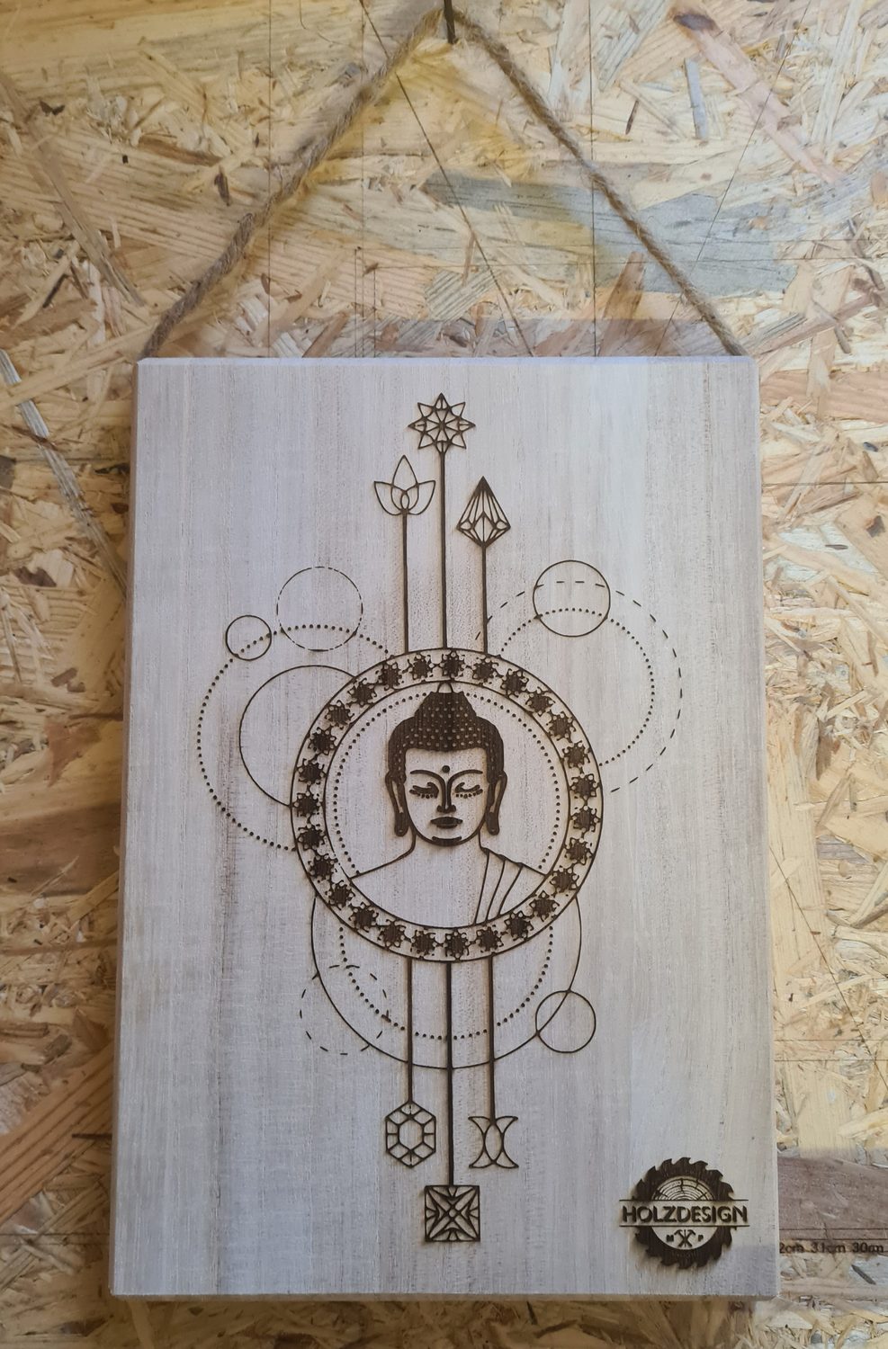 Holzschild mit Motiv "Buddha "